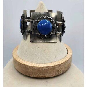 Metal Square Link Bracelet With Blue Accent Stones